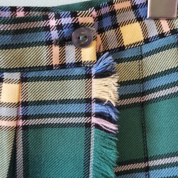 Vintage 80s Wool Kilt Dark Academia Green Yellow Small - Picture 3 of 7